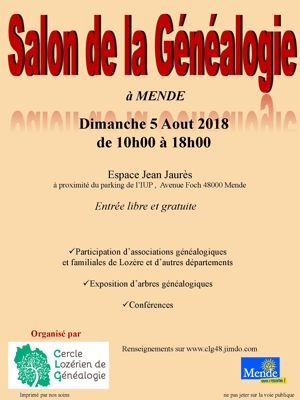 Archives départementales de la Haute-Loire. Salon de la généalogie en Lozère, Cercle Lozérien de genealogie (août 2018 ).