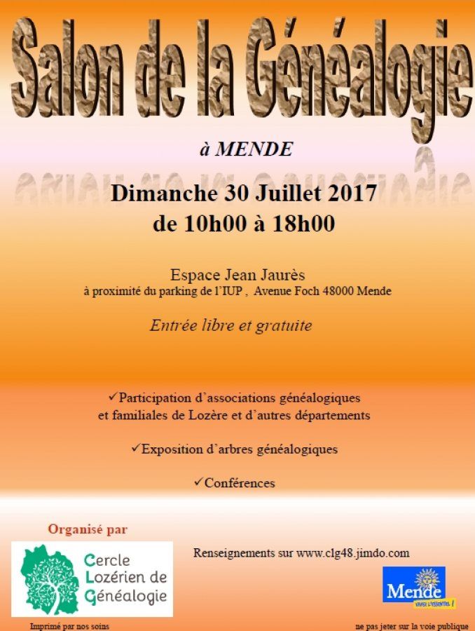 Archives départementales de la Haute-Loire. Salon de la généalogie en Lozère (Cercle lozérien de généalogie).