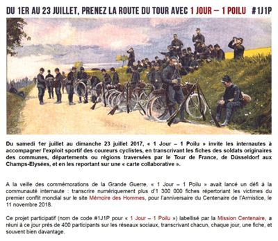 Archives départementales de la Haute-Loire. Opération "1 jour-1 poilu sur la route du Tour" (transcription des fiches de Poilus morts pour la France).