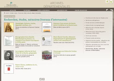 Archives départementales de la Haute-Loire. Rubrique "Recherches, études, mémoires (travaux d'internautes)".