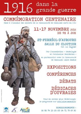 Archives départementales de la Haute-Loire. Exposition à Saint-Férreol-d'Auroure, commémoration du Centenaire (novembre 2017).