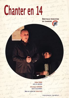 Archives départementales de la Haute-Loire. "Chanter en 14", spectacle-évocation, paroles de chansons parues dans l'Écho du Boqueteau (interprétées par Didier Perre et Véronique Soignon).