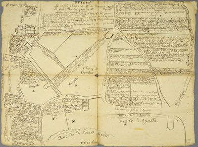 Archives départementales de la Haute-Loire. Plans des terroirs de Vienne, Gouteyron, etc., sis dans le mandement d'Aiguilhe, XVIIe s. (G 163/8).