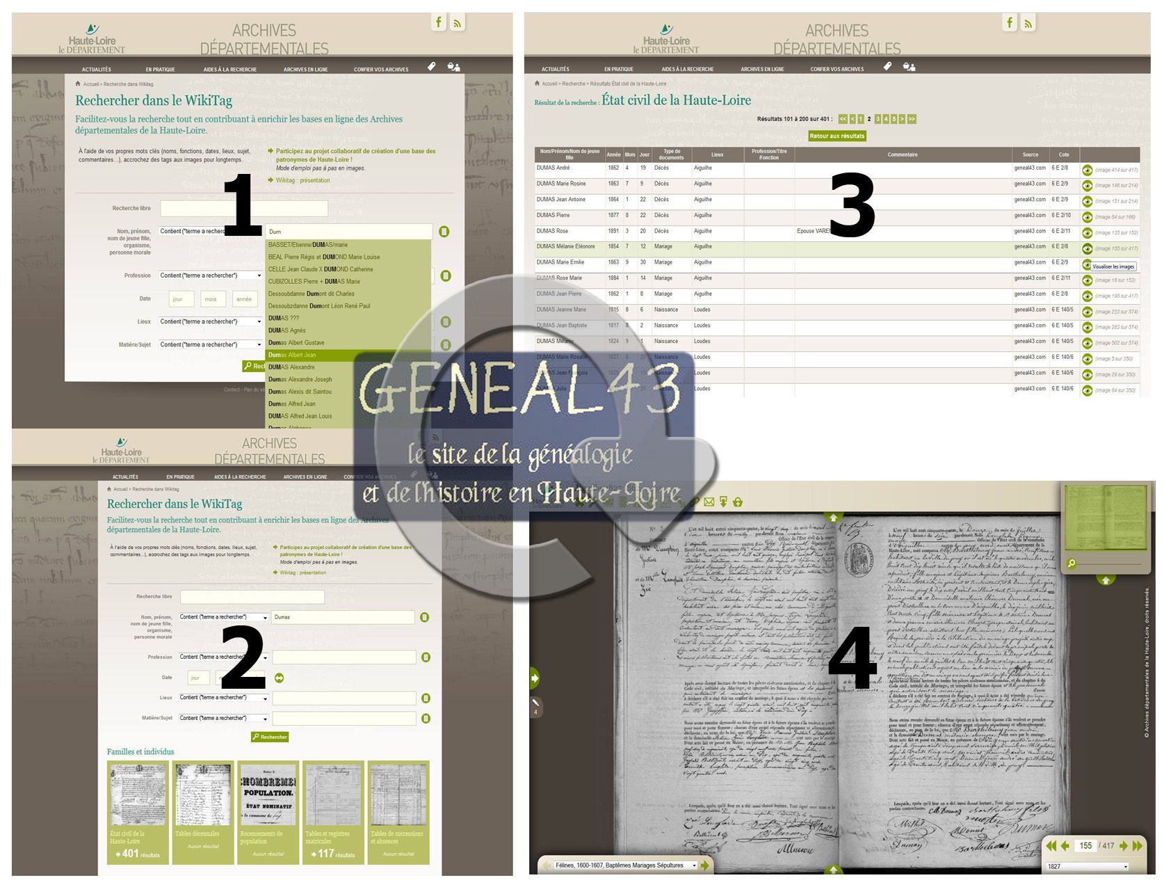 Wikitag : import des relevés du site geneal43.com sur le site des Archives départementales