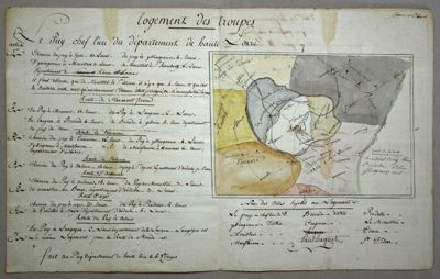 Archives départementales de la Haute-Loire. État du logement des troupes partant au Puy, 5 octobre 1790 (2 L 102).