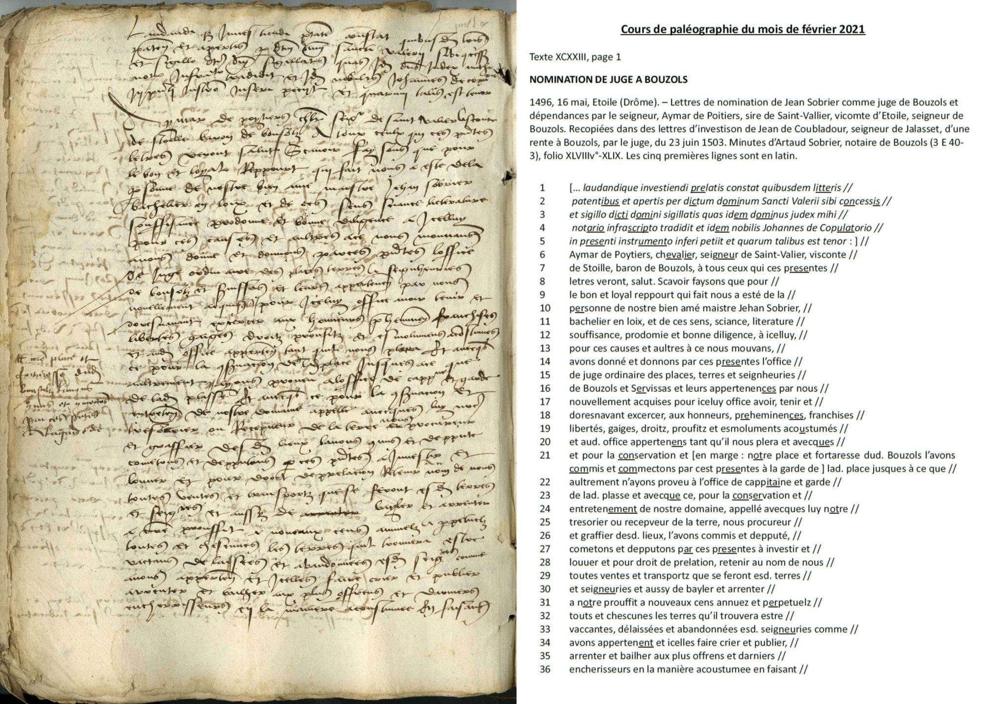 Cours de paléographie du mois de février 2021