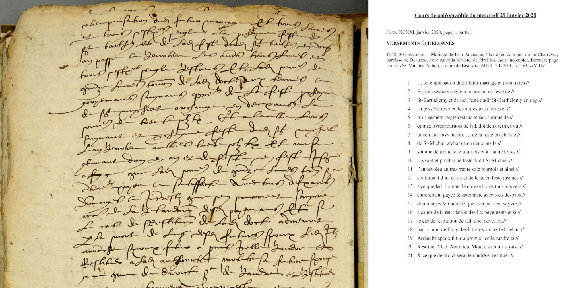 Cours de paléographie du mois de janvier 2020 et corrigé