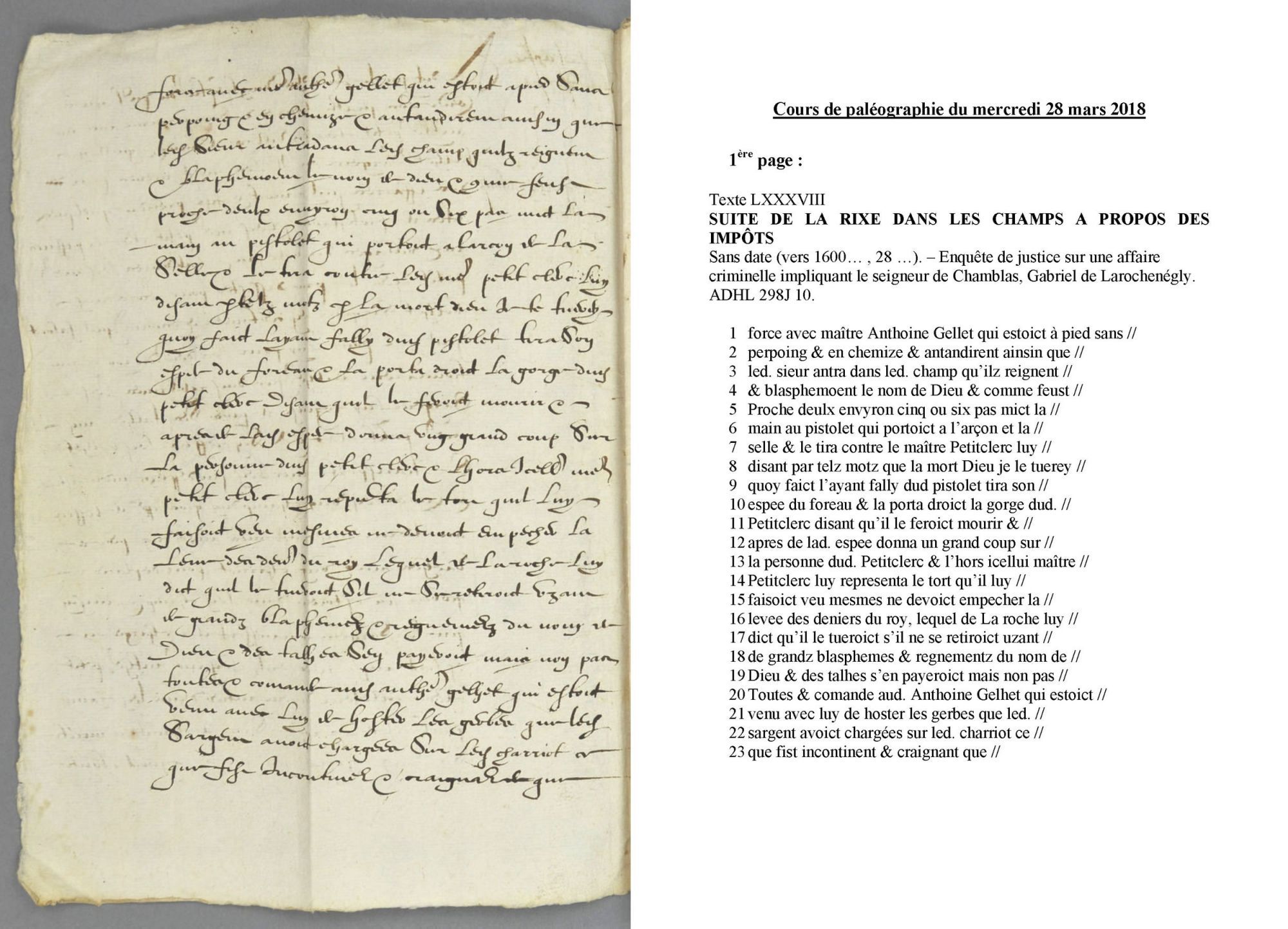 Cours de paléographie du mois de mars 2018 et corrigé