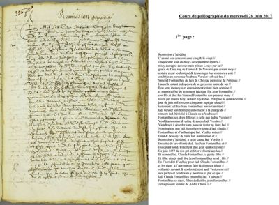 Archives départementales de la Haute-Loire. Cours de paléographie, mois de juin 2017 et corrigé (3 E 263/154).