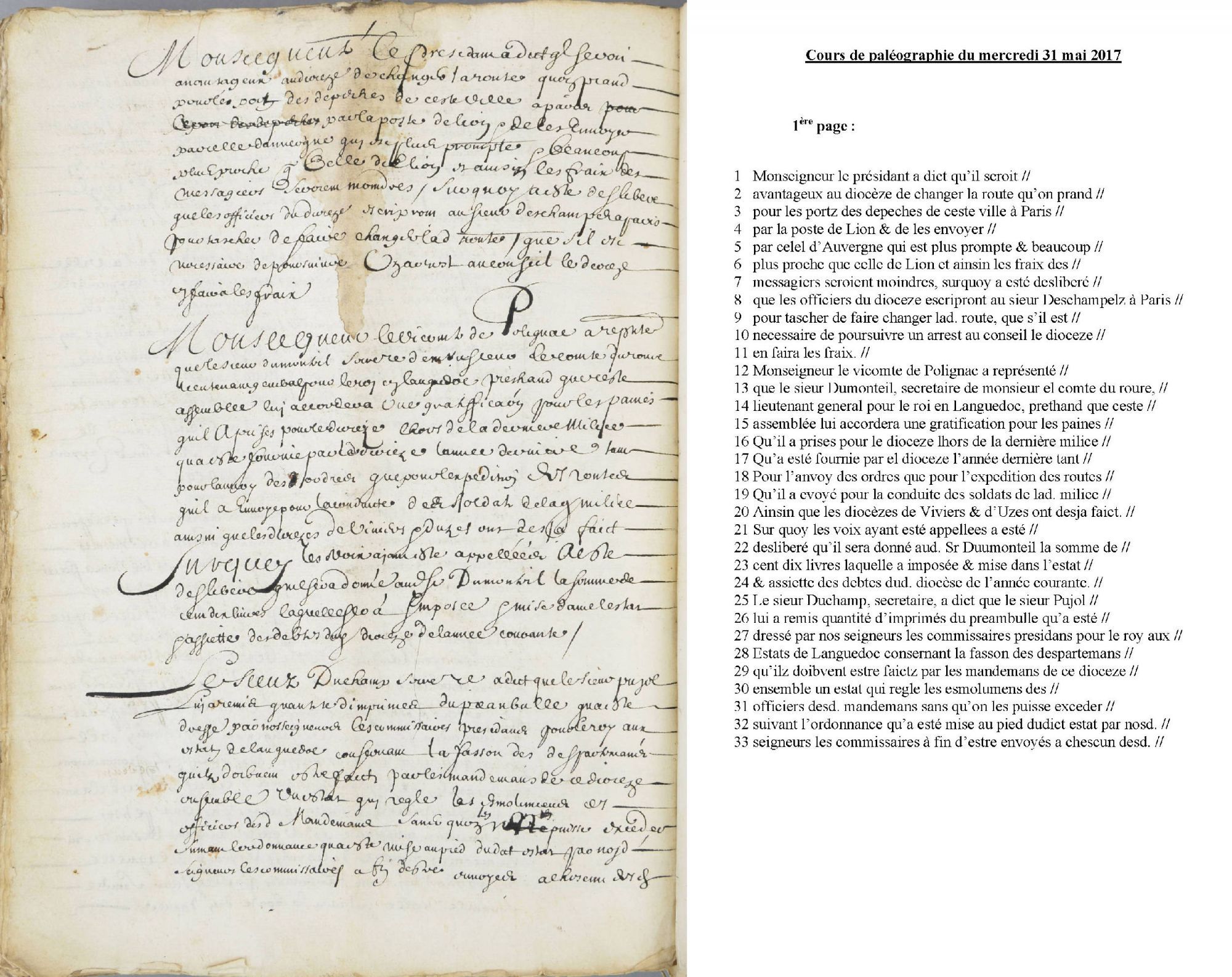 Cours de paléographie du mois de mai 2017 et corrigé