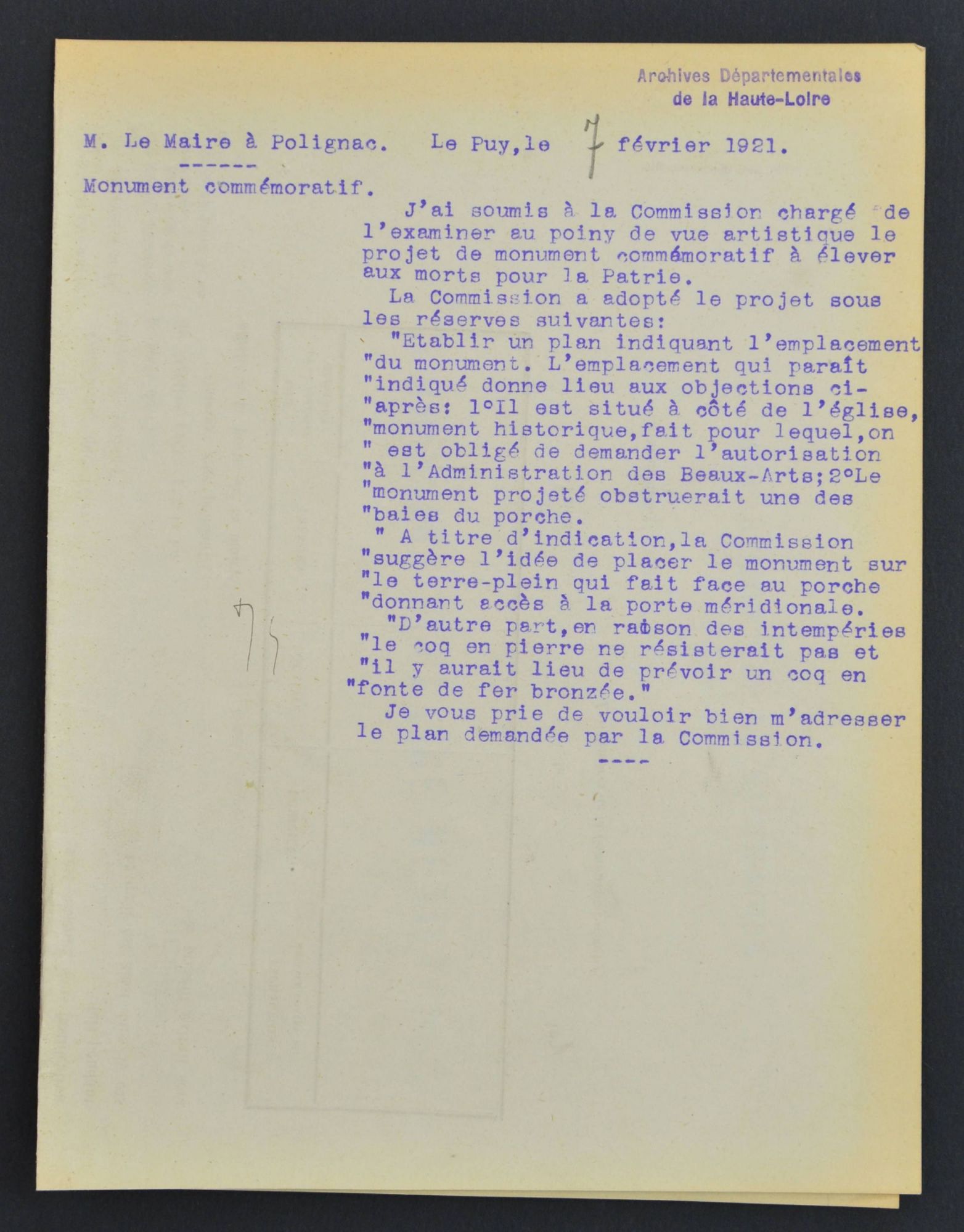 Document 3 : courrier de la Préfecture de Haute-Loire