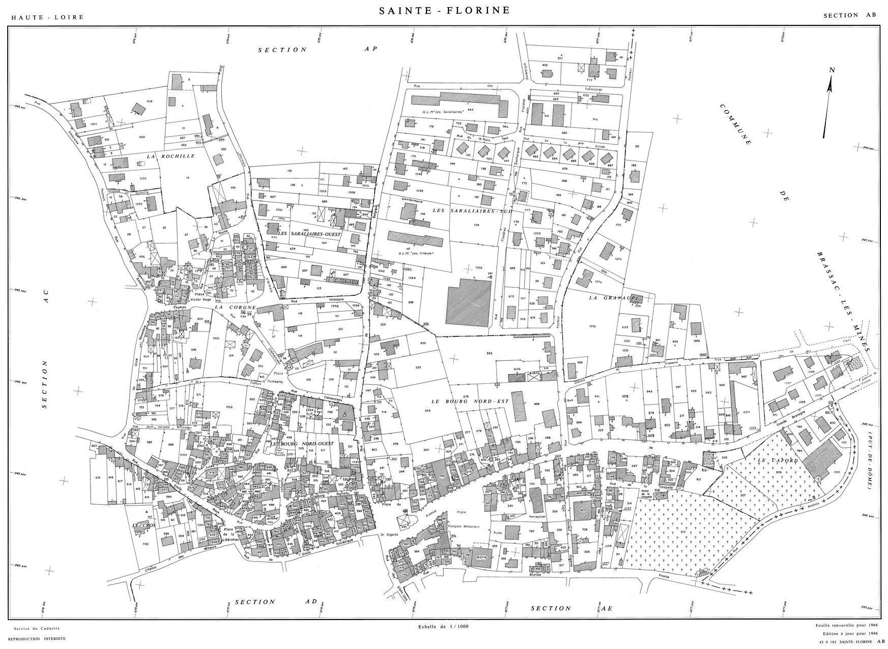 Archives départementales de la Haute-Loire. Collection des plans du cadastre rénové (Saint-Florine, section AB, 1728 W SAINTE-FLORINE AB).
