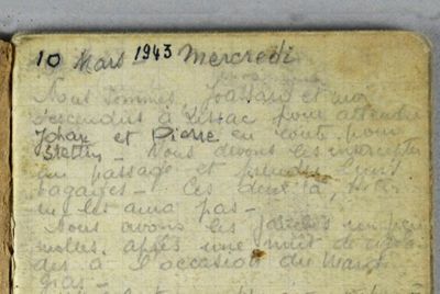 Archives départementales de la Haute-Loire. Archives de la seconde guerre mondiale, carnet de notes du résistant Joannès Chazalon (1 J 942, détail). 