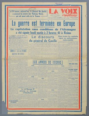 Archives départementales de la Haute-Loire. Archives de la seconde guerre mondiale, La Voix républicaine (9 mai 1945).
