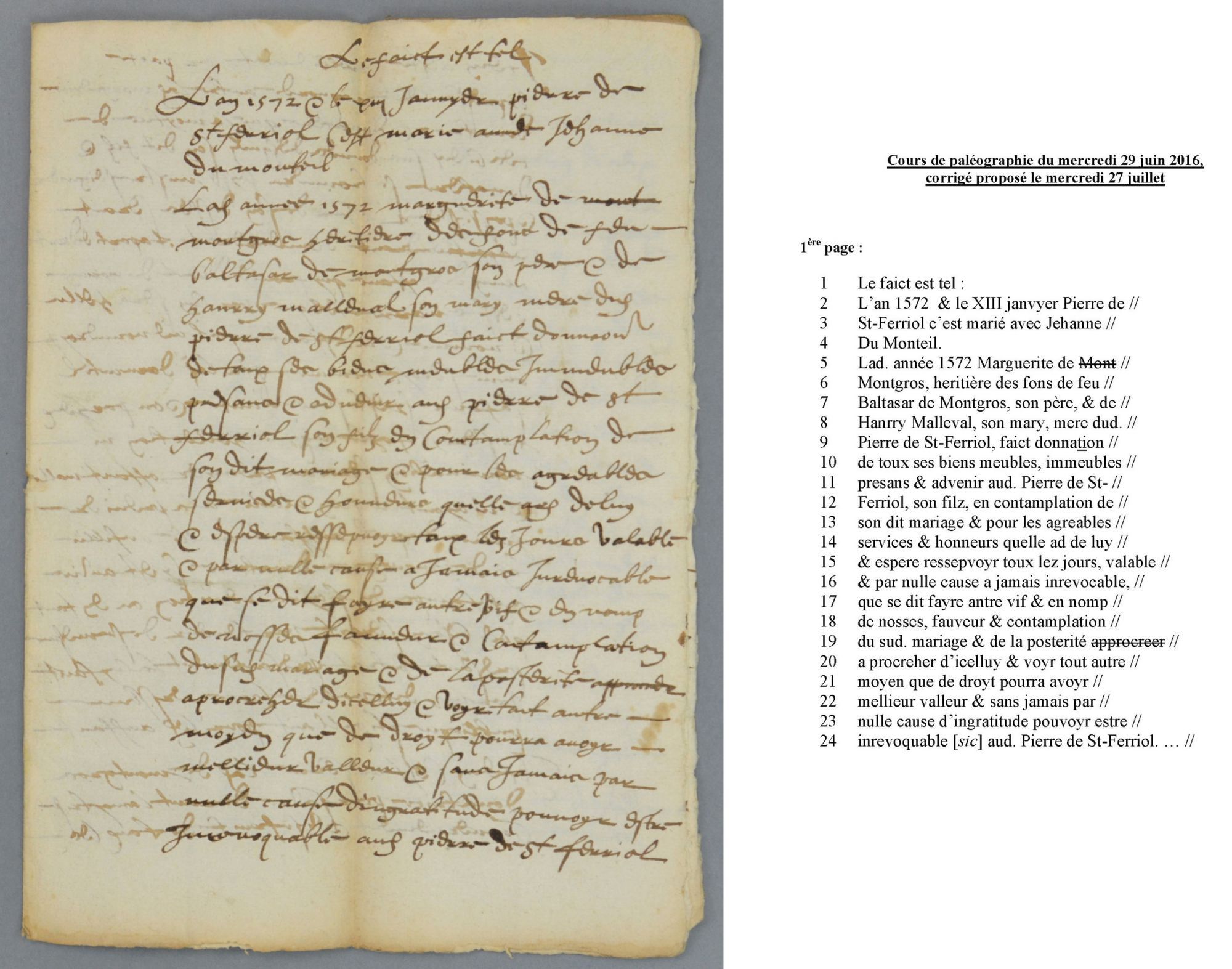 Sélection de textes pour les cours de paléographie et corrigés