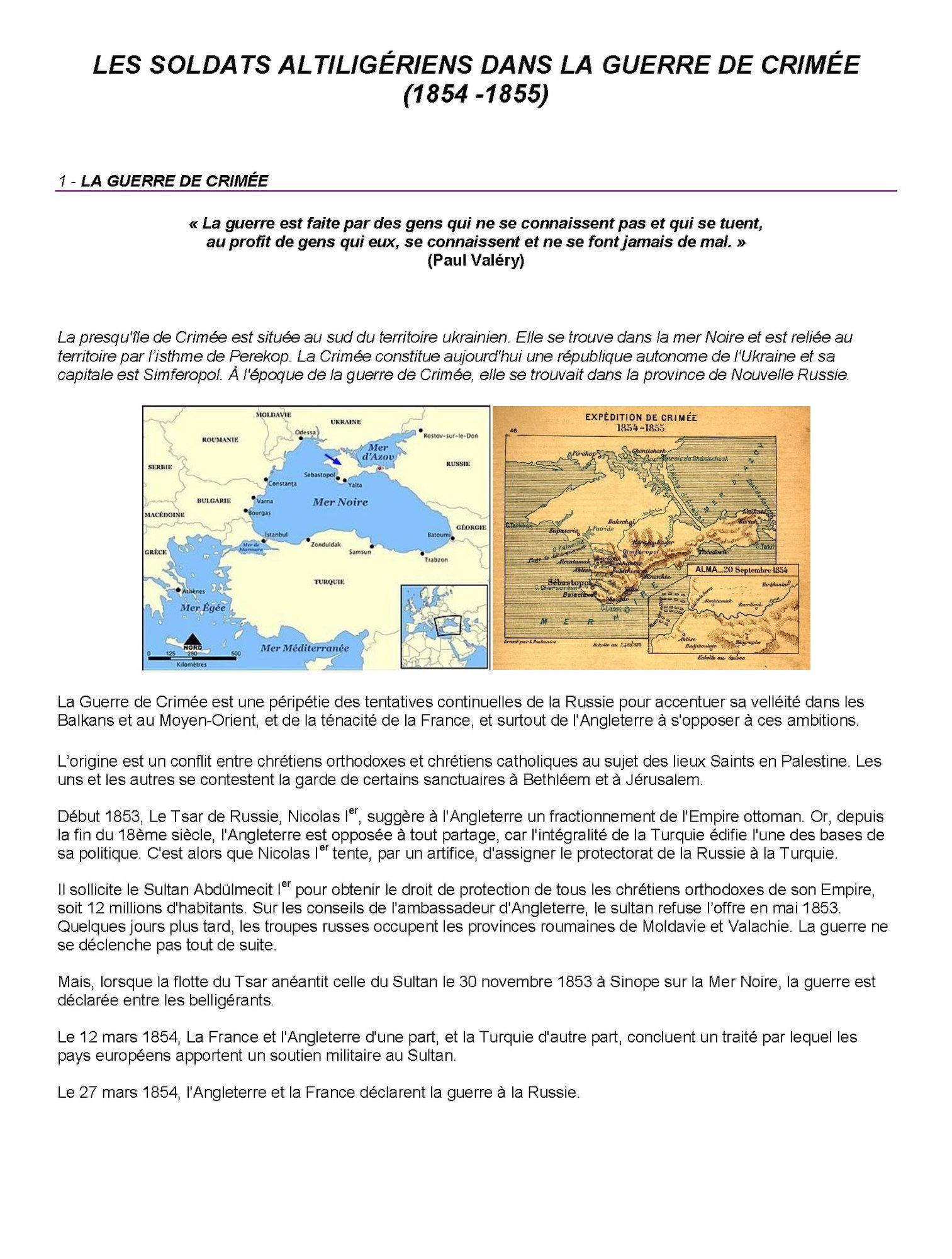 Les soldats altiligériens dans la guerre de Crimée (1854-1855)