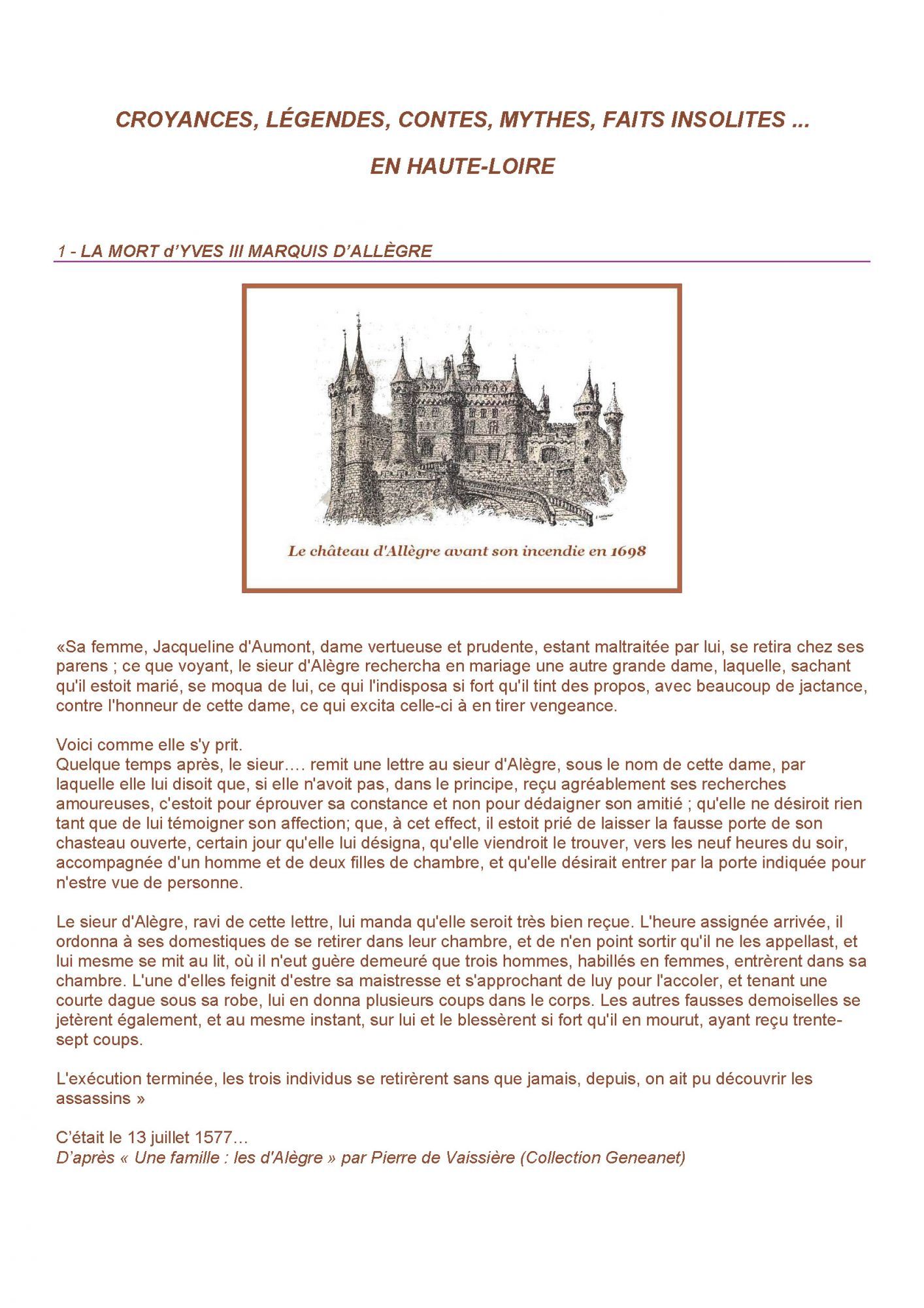 Croyances, légendes, contes, mythes, faits insolites... en Haute-Loire (1ère partie)