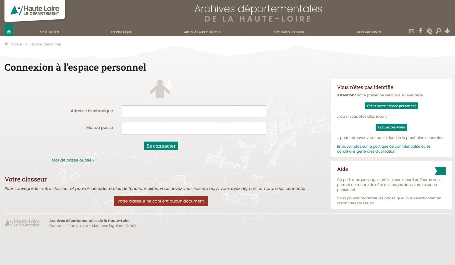 Archives départementales de la Haute-Loire. Espace personnel : mode d'emploi.