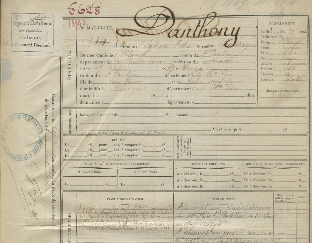 Tables et registres matricules militaires (1 R) 