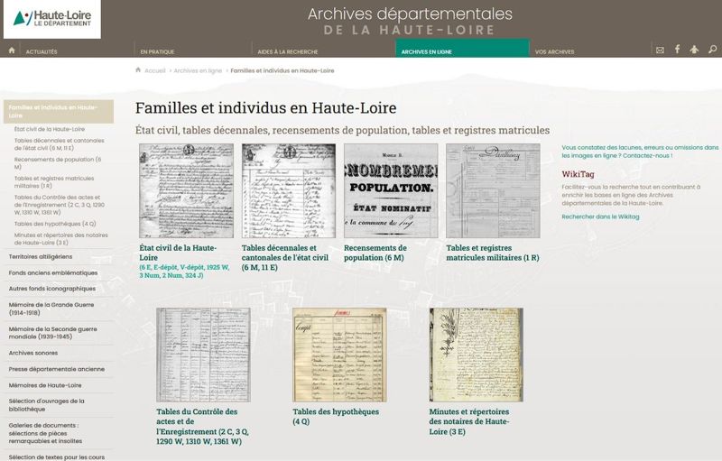 Archives départementales de la Haute-Loire. Site internet, maintenance (suite).