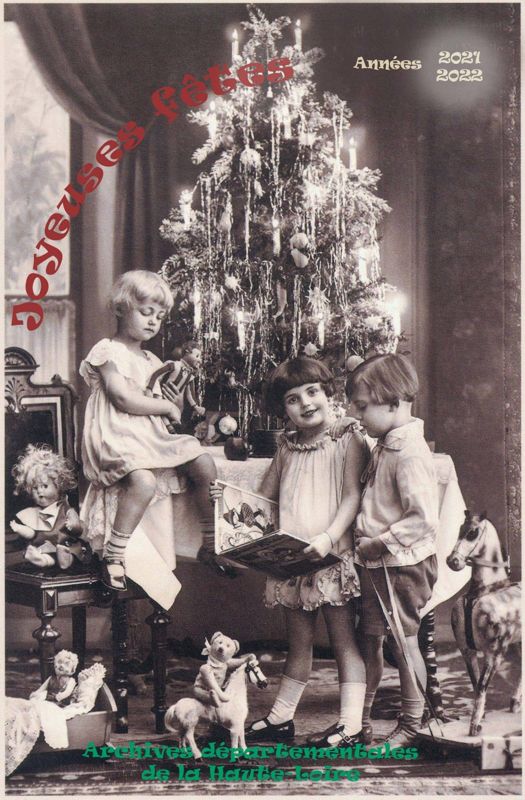 Archives départementales de la Haute-Loire. Joyeuses fêtes ! Carte postale ancienne, Saint-Geneys-près-Saint-Paulien (Berlin, Allemagne, ca 1900, 12 Fi SAINT-GENEYS-PRES-SAINT-PAULIEN 2).