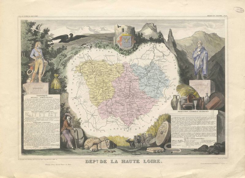 Archives départementales de la Haute-Loire. "Si la Haute-Loire m'était contée… à Sainte-Sigolène", carte de la Haute-Loire extraite de l'Atlas national, 1854, (1 Fi HAUTE-LOIRE 37).