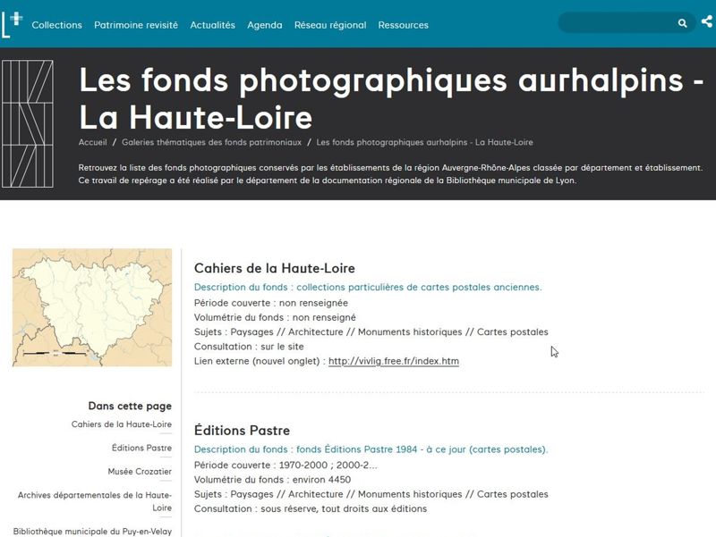 Portail du patrimoine écrit et graphique en Auvergne-Rhône-Alpes, lectura+, les fonds photographiques aurhalpins (La Haute-Loire).